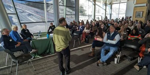 Visual for this record: A mountain campus conference paired private critique with public talks