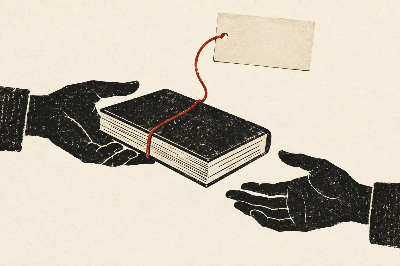Two hands exchange a reading copy with a clearly visible blank disclosure card.