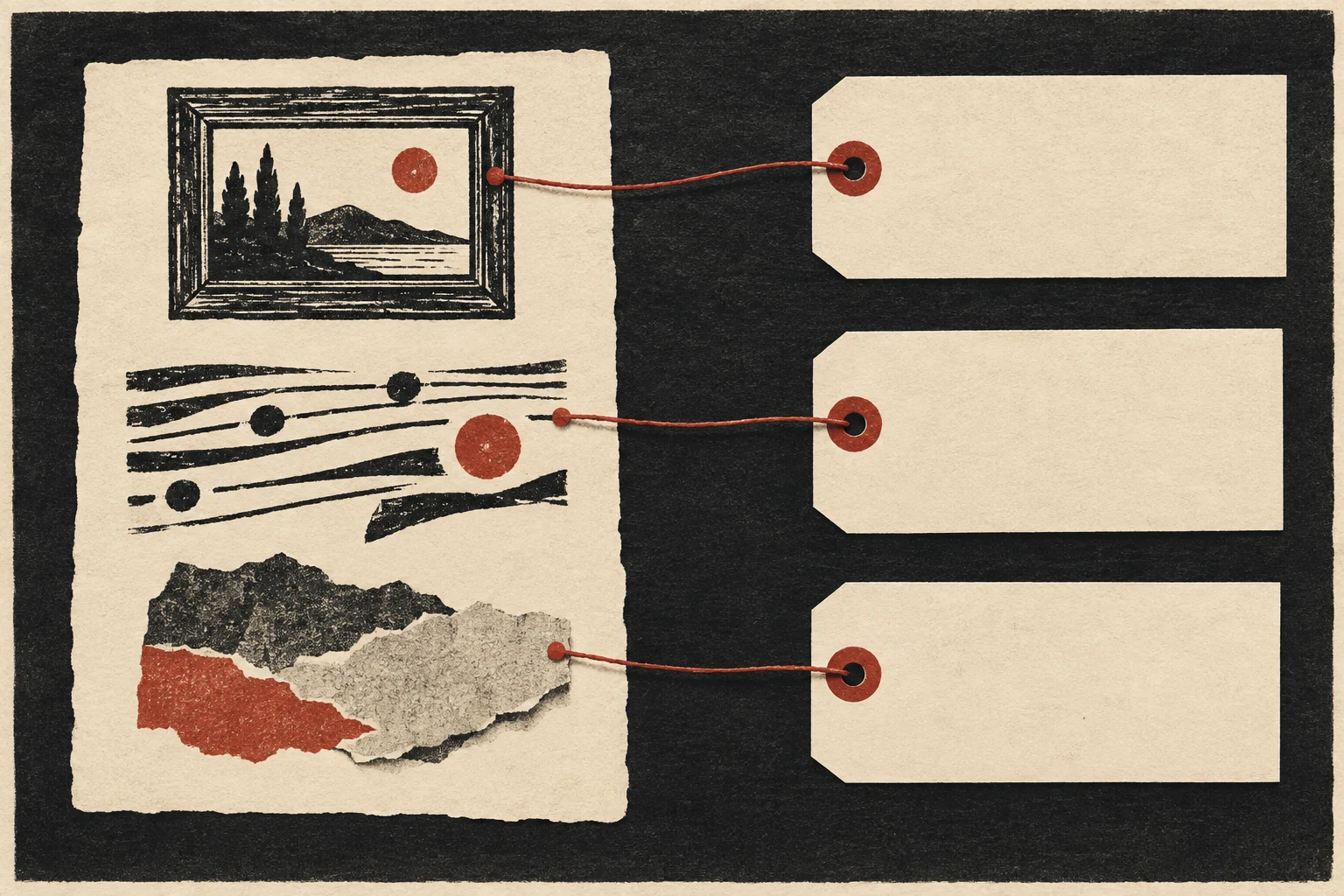 Three fragments in a manuscript connect to separate permissions record cards.