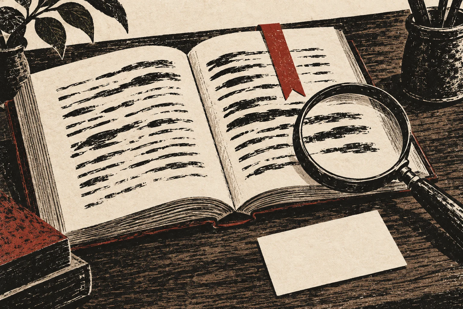 A marked passage, reading lens, and disclosure card frame a book review.
